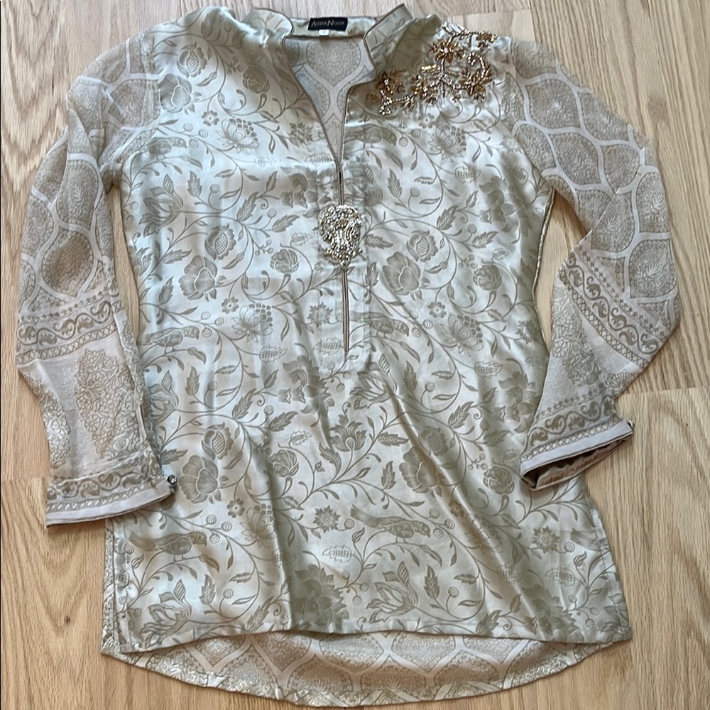 Elegant silk floral Agha Noor Kurti top